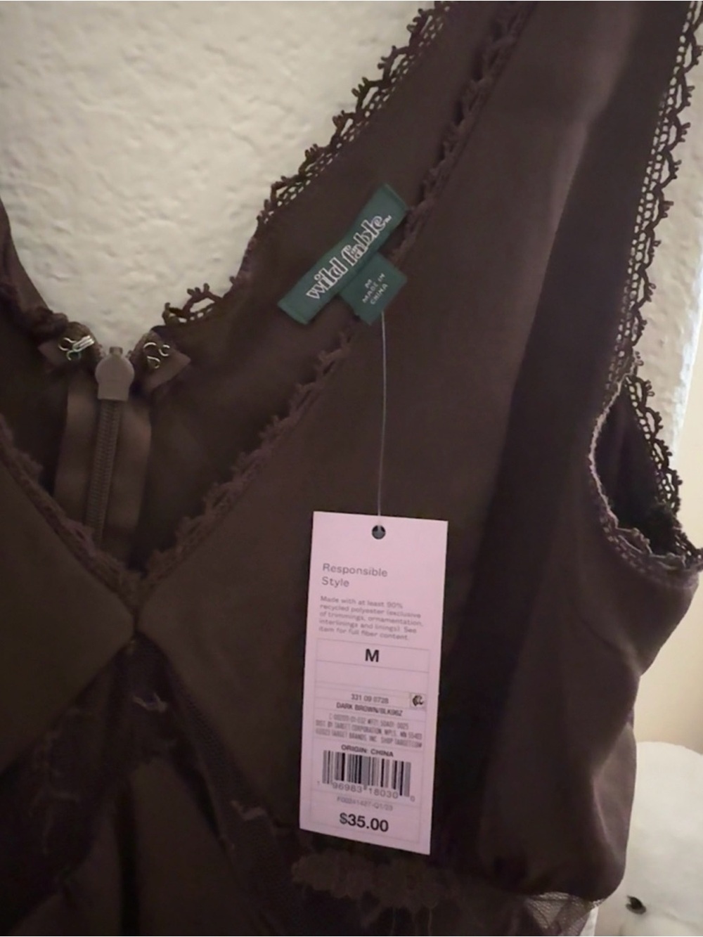 Wild Fable Brown Lace-Trim V-Neck Slip Dress - Picture 3 of 3